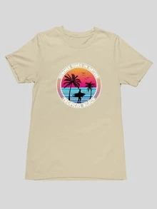 Men's Basic T-Shirt With Summer Vibes In Nature Print, 100% Cotton Fabric, Short Sleeve, Round Neck - Màu be - Xem 2
