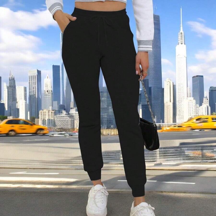 JOGGER AFELPADO LISO CASUAL CON BOLSAS IDEAL PARA TODO TIPO DE ACTIVIDAD (F1B) - Negro - Ver 1