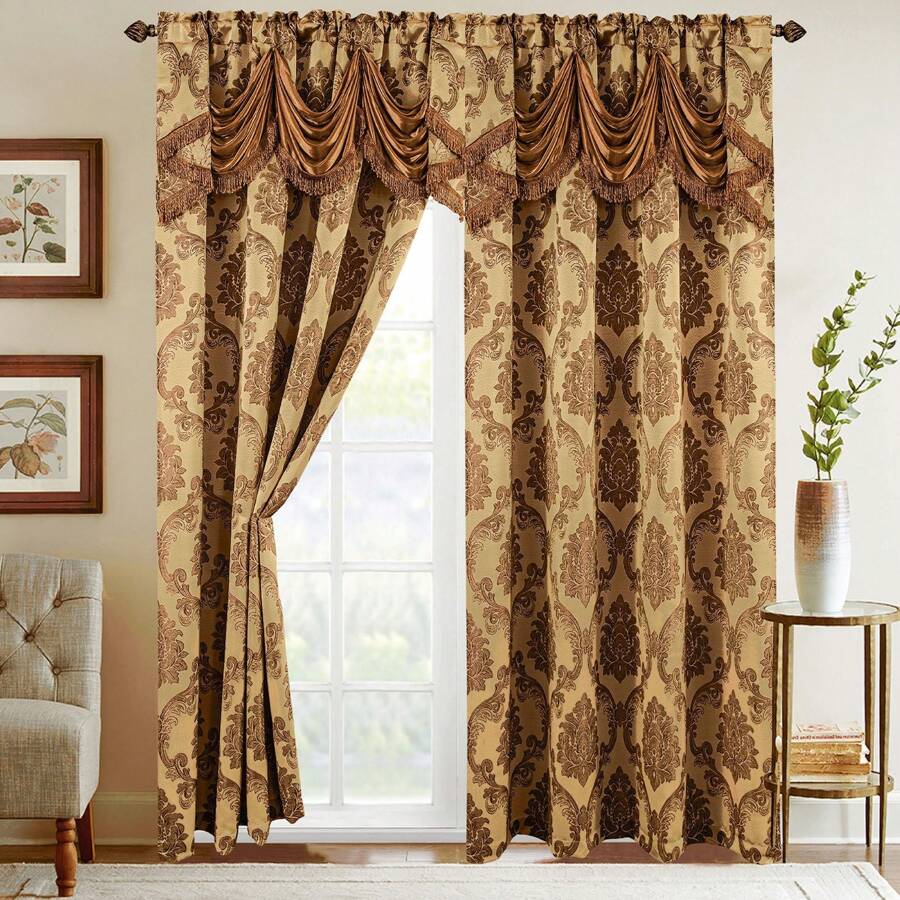 Mocassi Set Of 2 Nesreen Jacquard Look Curtain Panels - 54" W X 84" L