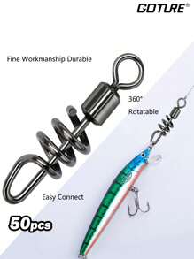 GOTURE 50 pièces pêche baril pivotant haute résistance en acier inoxydable en liège vis pivotant - Argent - Voir 2