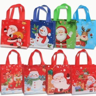 16pcs/Set 23*22*11cm Reusable Christmas Gift Bags With Handles, Santa Claus & Snowman Non-Woven Fabric Shopping Tote Bags For Christmas Holiday Party Supplies