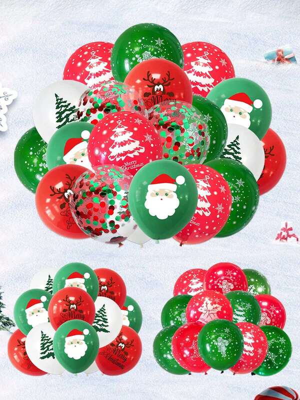 12/30pcs 12inch Christmas Latex Balloons Set, Suitable For Merry Christmas Party, Window, Garden Decor, Halloween, Halloween Decoration