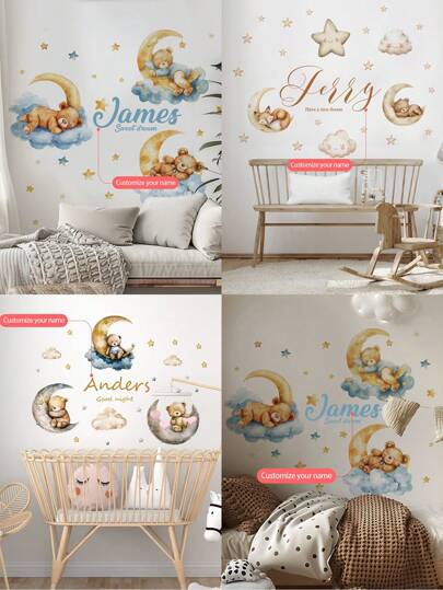 1 Stück 30 * 120 cm * 11,81 * 47,24 Zoll, individuelle Textwandaufkleber, Teddy Bär auf dem Mond, Cartoon Gemälde von Wolken und Sternen, selbstklebende Malerei für Zuhause Schlafzimmer, Arbeitszimmer, Wohnzimmer, Schulkorridor Dekoration, PVC abnehmbar, Valentinstag Dekoration, dekorativ modisch, hochwertig, stilvoll, exquisite Maßanfertigung, personalisiert, einzigartiges ideales Geschenk für sie, ihn, Freundin, Freund, Vater, Familie, Mutter, Freunde, Haustiere, Sohn, Schüler, Tochter, Arbeiter Schule, Zuhause, Büro Geburtstag Abschluss