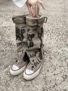 Bottes plates à bout rond et semelle épaisse pour femmes en automne/hiver, bottes de cheville en canevas décontractées pour le printemps et l'automne, bottes pour femmes - Gris - Voir 4