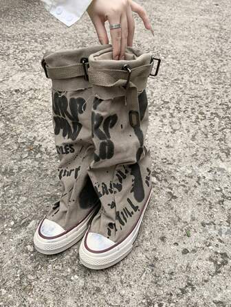 秋冬女士圆头厚底平底短靴，春秋季休闲帆布短靴，女靴