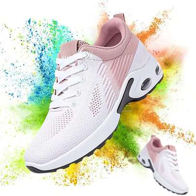 1 Pair Women Air Cushion Sneakers, Lightweight Tennis Walking Workout Fitness Gym Mesh Breathable Casual Sport Shoes