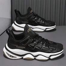 男士学生户外时尚舒适耐磨系带厚底厚底运动鞋 - 黑色 - 查看 2