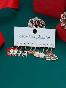 新款圣诞卡通耳环套装，适合女士，油滴驯鹿，圣诞老人，雪花糖果耳环，适合日常和派对佩戴 - 彩色的 - 查看 9