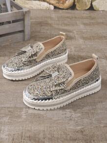 Women's Platform Glitter Fashion Sneakers, Casual Lightweight Wedge Heel Shoes - Grey - View 6