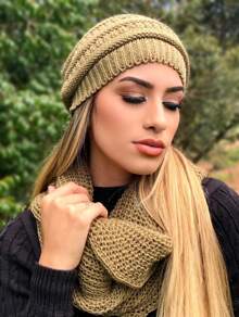 Unisex Knit Infinity Beanie And Scarf Set Soft Wool Winter Fashion - Camel - View 2