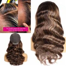 Highlight Ombre Body Wave 13x6 Lace Front Wigs Human Hair Pre Plucked With Baby Hair 4/27 Colored Honey Blonde 180% Density HD Transparent Lace Frontal Wigs Human Hair