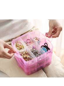 多层塑料化妆品收纳盒，带可调节隔板 - 多功能珠宝、珠子、工艺品和桌面收纳盒，带提手的独立式透明容器 - 粉紅色 - 查看 3