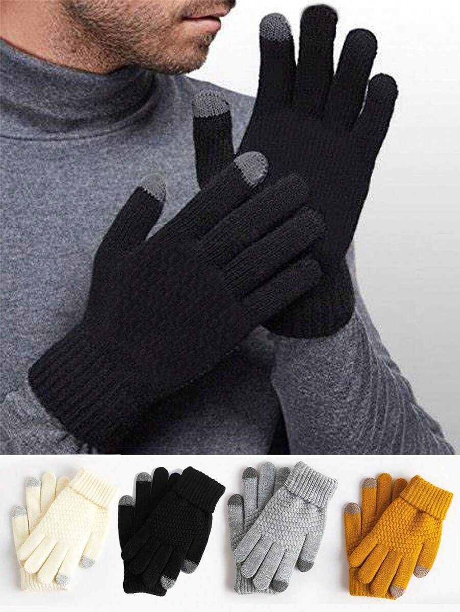 1 pieza Guantes tejidos con pantalla táctil minimalista, guantes de invierno cálidos para exteriores, ciclismo, a prueba de viento y térmicos