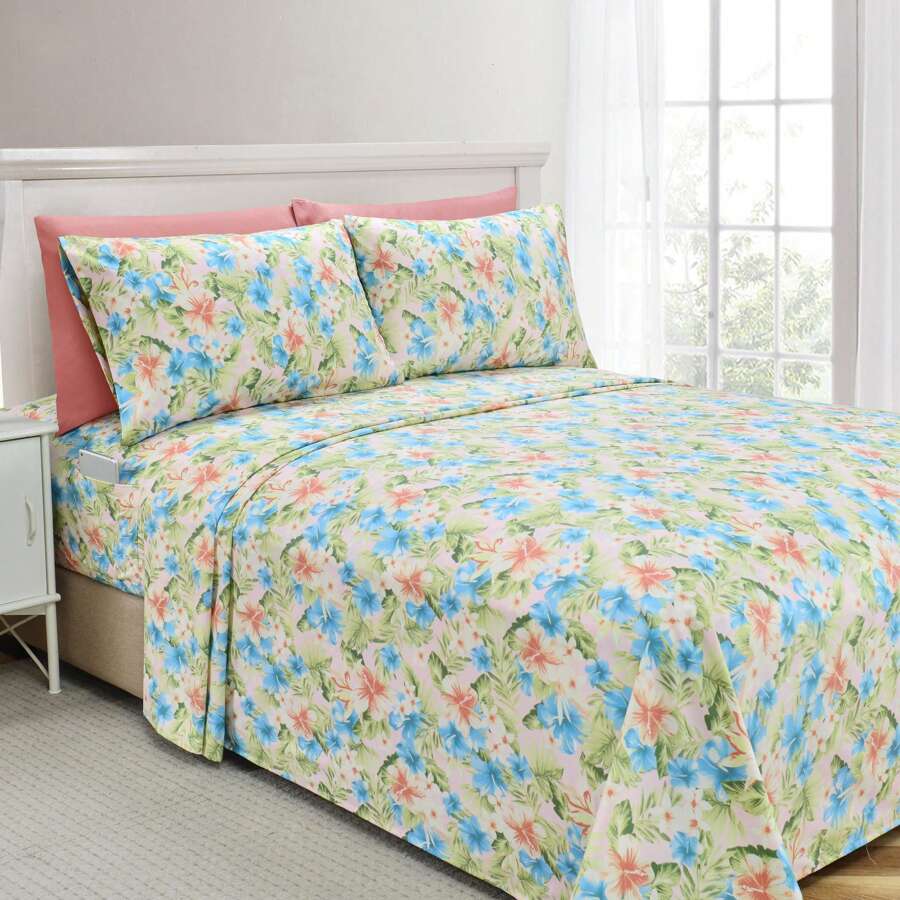 Mocassi 6-Piece Floral And Stripe Pattern Sheet Set - Soft As A Hotel Premium Quality Bedding - Magnolia - View 1