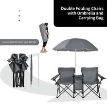 Lifezeal Folding Picnic Double Chair W/Umbrella Table Cooler Beach Camping Turquoise\Black\Red\Gray