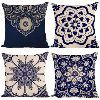1 st blått och vitt porslinsblommigt 3D-utskrift örngott, tillgängligt i 3 storlekar för soffa, tatami-dekor (kuddinlägg ingår ej)
