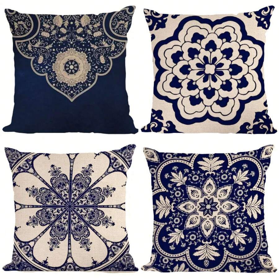 1pc Blue & White Porcelain Floral 3D Print Pillowcase, Available In 3 Sizes For Sofa, Tatami Decor (Pillow Insert Not Included)