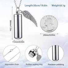 Colar com urna para cinzas, joia de cremação em aço inoxidável para homens e mulheres, colar memorial com pingente cilíndrico de anjo e kit de enchimento. - cilindro - Ver 2