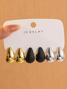 Set de 2/6/12 piezas de pendientes de botón con gota de agua de moda y coloridos, de material CCB con revestimiento resistente a los rayos UV, en combinaciones de oro, plata y negro, aptos para uso diario de mujeres