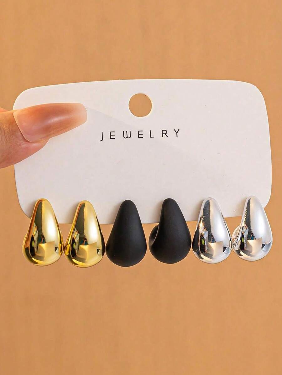 612pcs/Set Fashion Colorful Smooth Water Drop Stud Earrings Set, UV
