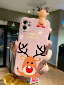 1 szt. Etui na telefon z motywem stereoskopowego jelenia i płatka śniegu 3D na Boże Narodzenie - Ultracienkie silikonowe etui ochronne z powłoką anty-zarysowania i odpornością na wstrząsy, kompatybilne z iPhone 15/11/14/13/12/SE2020/XR/XS Max, S22U S23U S24U A55 A54 A35 A25, idealny pomysł na prezent - Różowy - Zobacz 5