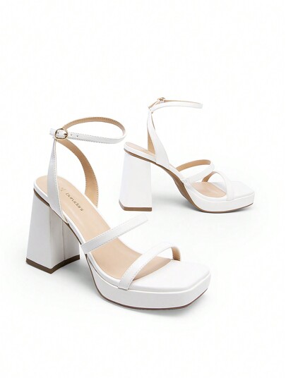 Women High Platform Heeled Sandals Fashionable Strappy Chunky Heel Open Square Toe Heeled Sandals For Summer Wearing