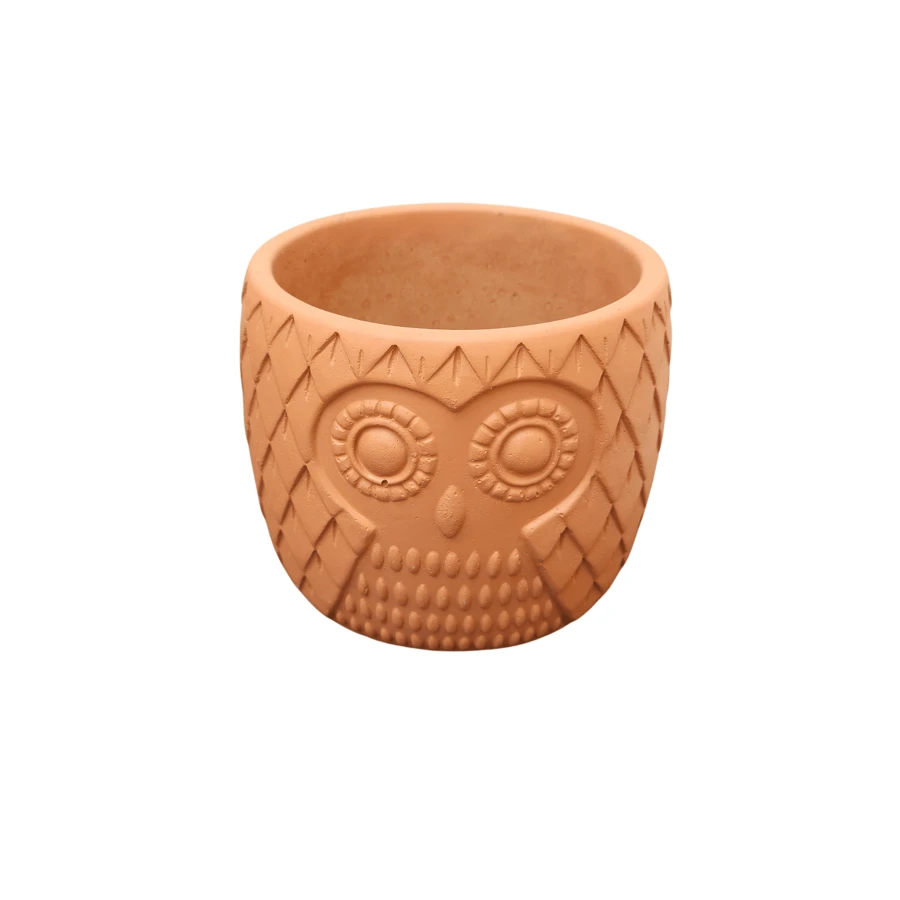 Cement Cachepot Owl Vase - Gạch - Xem 1