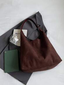 2pcs High Capacity Faux Suede Tote Bag Set For Women, New 2024 Korean Fashion Elegant Casual Commute Shopping Shoulder Bag, Newest Fashionable Suede Bag For Women, Perfectly Matching With Fall Outfits Women Fall Clothes For Women