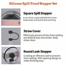 7 包可重复使用硅胶防漏吸管塞，包含 2 个防尘吸管盖、2 个方形防漏塞和 2 个圆形防溢塞、1 个吸管清洁刷