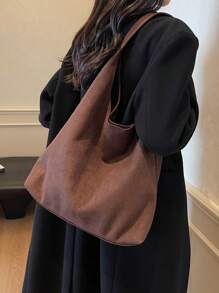 2pcs High Capacity Faux Suede Tote Bag Set For Women, New 2024 Korean Fashion Elegant Casual Commute Shopping Shoulder Bag, Newest Fashionable Suede Bag For Women, Perfectly Matching With Fall Outfits Women Fall Clothes For Women