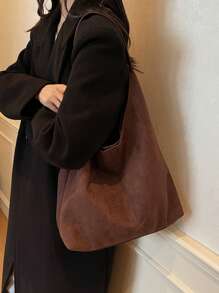 2pcs High Capacity Faux Suede Tote Bag Set For Women, New 2024 Korean Fashion Elegant Casual Commute Shopping Shoulder Bag, Newest Fashionable Suede Bag For Women, Perfectly Matching With Fall Outfits Women Fall Clothes For Women