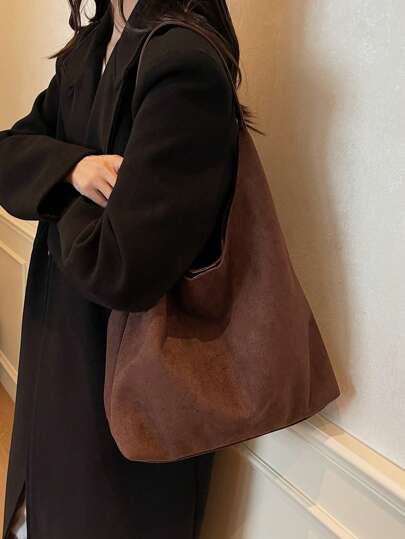 2개 여성용 고용량 인조 스웨이드 토트백 세트, 2024년 신상 한국 패션 우아한 캐주얼 통근 쇼핑 숄더백, 여성을 위한 최신 유행 스웨이드 가방, 가을 의상 여성 가을 옷과 완벽하게 어울림