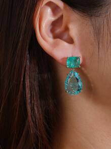 1對時尚立體氧化鋯水滴造型吊墜耳環,完美搭配女性時尚服飾及飾品 - 藍色 - 查看 2