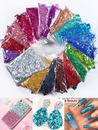 50 g blandat Hexagon Chunky Glitter, för hartsfyllning, UV-epoxihartstillbehör, silikonformfyllningspigment, smyckenstillbehör, gör det själv