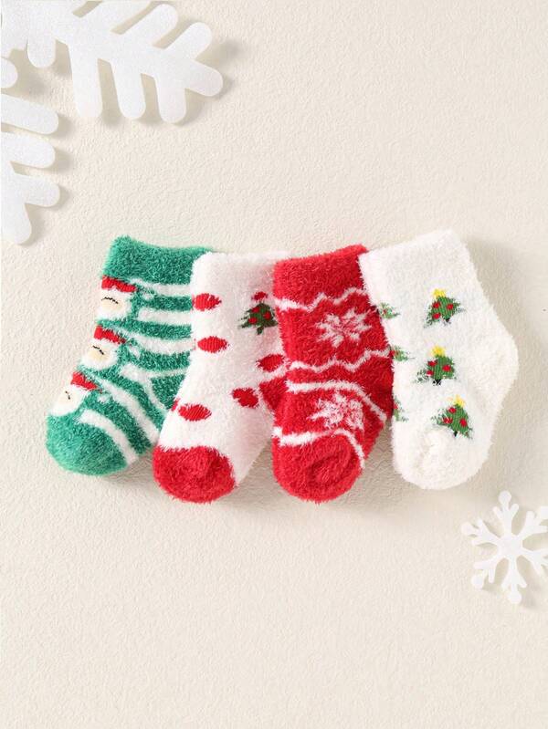 4 Pairs Of Baby Children's Christmas Feather Gauze Baby Socks