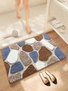 DAJIANG 1pc Flocked Bathroom Non-Slip Mat, Soft Geometric Pattern, Extra Thick & Soft Bathroom Carpet, All Season, Fresh Style, Non-Slip TPR Bottom, Absorbent & Easy To Clean, Machine Washable, Soft & Comfortable, Suitable For Home, Living Room, Bathroom, Vanity, Bathtub, Shower, Sink, Home Decor, Fleece, Thick Entryway Decor Bathroom Kitchen Decor - 彩色 - 查看 8