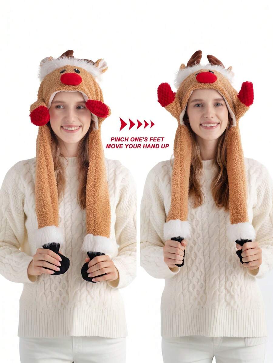 1 szt. Zabawny renifer interaktywny wyskakujący świąteczny kapelusz z rękami huśtającymi się świątecznymi czapkami, machającymi świątecznymi czapkami imprezowymi dla dorosłych nastolatków, świąteczne słodkie prezenty, wystrój domu, dekoracje świąteczne, wystrój pokoju zimowego