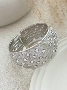 1 pieza Pulsera tipo brazalete con decoración de perla barroca de estilo retro minimalista, pulsera ancha y exagerada con rhinestones grandes dorados y plateados, pulsera de mujer minimalista de alta calidad enrollada por ambos lados, joya multifuncional apilable, adecuada para decoración diaria, fiestas, banquetes y como regalo festivo - Plateado - Ver 15