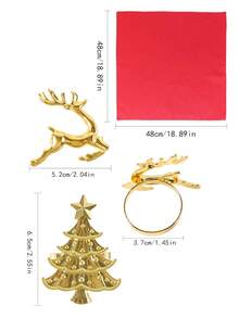 8 件金色鹿和五角星圣诞树餐巾环，适用于圣诞派对礼物、婚礼餐桌装饰 - 均碼 - 查看 2