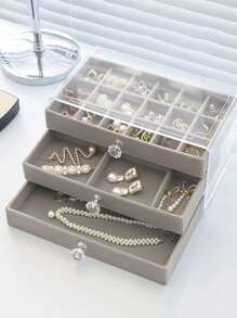 1 pieza Caja de almacenamiento de joyas de 3 capas, estuche de exhibición para aretes, anillos y pulseras - Joyero - Ver 11