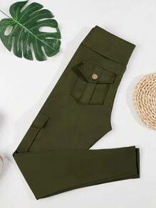 Leggings With Pockets For Women High Waist Yoga Workout Elastic Lounge Pants - Army Green - View 7