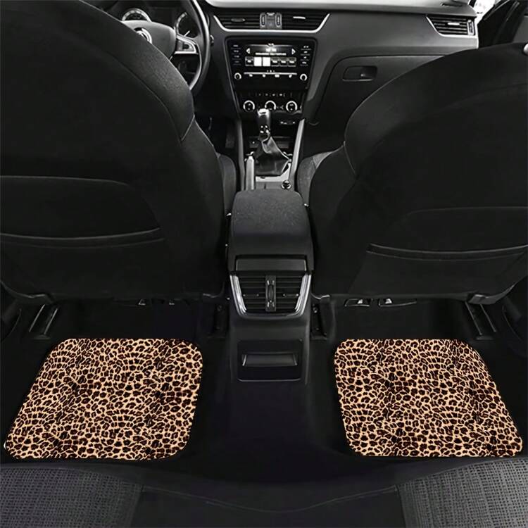 Easypie Selection 2pcs/4pcs Set Leopard Print Car Seat Cushion, Brown Leopard Pattern Front & Rear Car Seat Mats, Car Carpet Floor Mats, Car Decor Accessories, Stylish Brown Leopard Design, Car Floor Mats, Car Carpet, Cool Brown Leopard Pattern, Anti-Slip Car Mats, Dirt-Resistant, Create Exclusive Driving Space - Leopard Print Floor Mat Set - View 3