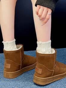 Women Slip-On Warm Thick Sole Round Toe Short Tube Snow Boots, Fashion All-Match Essential For Daily Wear - Brown - View 5