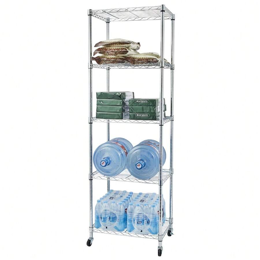 5Tier NSF Heavy Duty Adjustable Storage Metal Rack With Wheels & Shelf