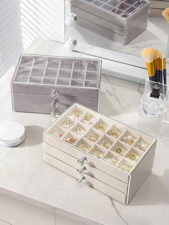 1pc Three-Layer Jewelry Storage Box, Earring Ring Bracelet Display Case