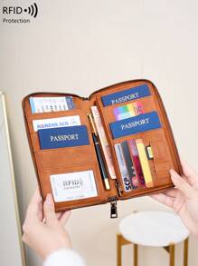 Nova Carteira com Zíper Bloqueador RFID, Organizador de Passaporte, Carteira de Passaporte Multifuncional de Grande Capacidade, Bolsa de Viagem da Moda para Avião, Viagem, Fitness, Acampamento, Cruzeiro, Essenciais de Férias