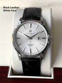 Pablo Raez 1pc Classicla Summer Accessories Man Watch Business Wristwatch For Gentleman Vintage Montre Stainless Steel Bracelets Chain IPS Silver Case Luxury Black Soft & Comfortable Microfiber Leather Fashion Metal Feeling Dial Design Calendar Top Brand New AAA Reloj 50M Waterproof Male Quartz Wristwatch