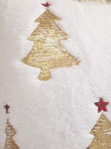1pc Christmas Tree Star Pattern Decorative Plush Cushion Cover With Golden Sequins, Suitable For Autumn/Winter - Dark Green - View 10