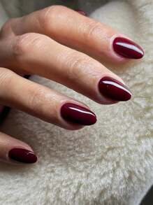 24Pcs Short Almond Shape Pure Dark Red Color Nail Sticker With 1Pc Scrub Stick And 1Pc Jelly Gel Press On Nails Nail Supplies Nails