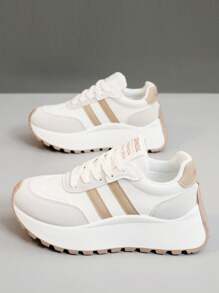 New 2024 Autumn Women Chunky Sneakers Thick Platform Increased Height Casual Patchwork Colorblock Athletic Shoes